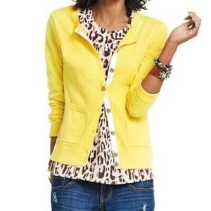 CAbi Belle cardigan sweater yellow gray faux layed